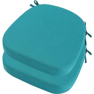 idee-home Outdoor Chair Cushions Set of 2, 17" x 17" x 3" Thick Patio Furniture Outdoor Seat Cushions Waterproof with Ties, Dining Pads, Peacock Blue