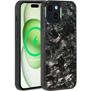 molzar Grip Series for iPhone 15 Plus Case with Real Forged Carbon Fiber, Grippy Edges Design, Built-in Magnets, Compatible with MagSafe Chargers and Accessories, Glossy Black/Green molzar Grip Series for iPhone 15 Plus Case with Real Forged Carbon Fiber, Grippy Edges Design, Built-in Magnets, Compatible with MagSafe Chargers and Accessories, Glossy Black/Green
