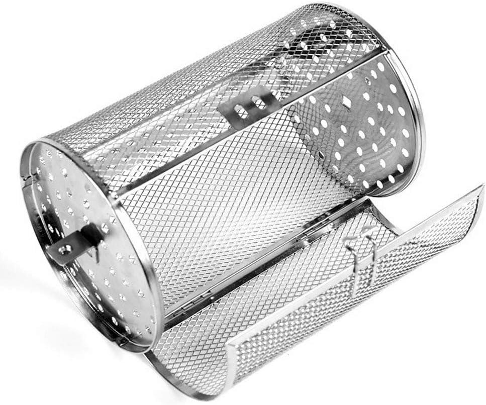 Rotisserie Basket for Air Fryer Oven & Grill, 360 Rotating Stainless Steel Drum with Locking Door, Fits 1/4" Rotisserie Rod, for Wings, Fries, Vegetables, Nuts and Coffee Beans (7.01 x 4.61 in) (silver)