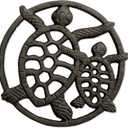 GASARÉ, Cast Iron Trivet for Hot Dishes, Pots, and Pans, Metal Trivet, 2 Turtle Design, Rubber Feet Caps, Ring Hanger, 8.75 Inches, Brown, 1 Unit