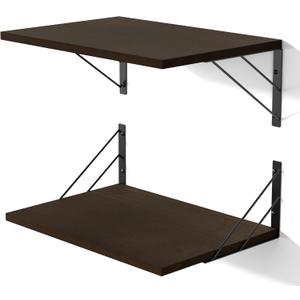 Love-KANKEI Deep Floating Shelves for Wall, 16" W x 12" D Wide Wall Shelves Set of 2, Rustic Large Wood Hanging Shelves for Storage, Bathroom Bedroom Living Room Kitchen Dark Brown