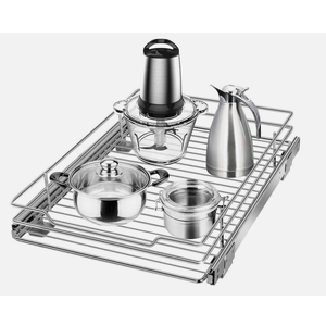 Expandable Pull Out Cabinet Organizer, Adjustable Width 12"-19" & Depth 16.5"-22", 4-Side Extension, 5 Slide Rails for Heavy Duty Use, Adhesive Roll Out Shelves for Kitchen Cabinets, 1PCS