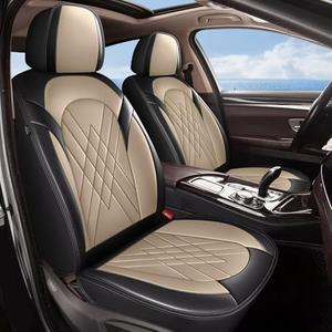 YORKNEIC Seat Covers Leather Waterproof Car Seat Covers Full Set Automotive Seat Protectors (Full Seat, Black & Beige)