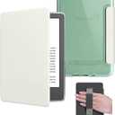 Case for 6" Kindle 2024/2022 Release (11 Generation), Light PU Leather Cover and Transparent Hard Back Shell with Hand Strap, Auto Sleep/Wake, Creamy White