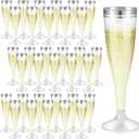 Skylety 100 Pcs Silver Rim Champagne Flutes Bulk 4.5 oz Clear Plastic Toasting Glasses Mimosa Glasses Disposable Cocktail Cups for Valentine Day Wedding Birthday Family Baby Shower Party Supplies