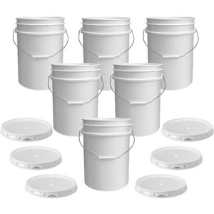 ePackageSupply White 5-Gallon Bucket with Lid | Made in USA | Food Grade | Heavy-Duty Extra Durable Plastic Bucket | Multi-Use Food Grade Buckets with Lids | Easy Stack and Store | BPA Free | 6 Pack
