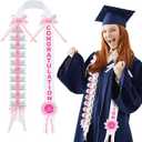 Lyrow Pink and White Graduation Money Lei Class of 2026 Ribbon Money Lei Graduation Cash Gift for Congrats Graduates Grad Leis with Cash Holder for Senior High School Party Supplies (Classic)