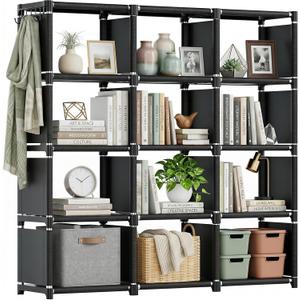 Mavivegue Book Shelf, 12 Cube Storage Organizer, DIY Bookcase, Metal Bookshelf,Tall Book case for Bedroom, Living Room,Office,Closet, Black Cubicle Rack