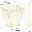 Tebery 100 Pack 8oz Gold Glitter Medium Plastic Dessert Cups With 100 Spoons Square Dessert Bowls for Tasting Party Desserts Appetizers