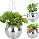 Disco Ball Planter, Disco Ball Plant Hanger with Hanging Rope, Hanging Chain, Hook, Circle and Extra Mirror Pieces (6" Silver, 4pcs)