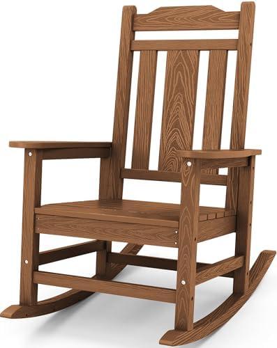 SERWALL Oversized Outdoor Rocking Chair, Patio HDPE Rocking Chair, Brown | Heavy Duty Front Porch Rocker, All Weather Rocking Chairs for Adults, Durable