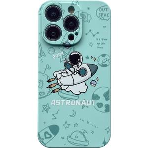 Yonds Queen for iPhone 14 Pro Clear Cute Case, Cool Cartoon Astronaut Space Planet Moon Design Stylish TPU Bumper Shockproof Anti-Slip Protector Fashion Case (Green Rocket, iPhone 14 Pro)