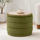 23" Round Storage Ottoman with Tray, 22.8"D x 22.8"W x 17.3"H