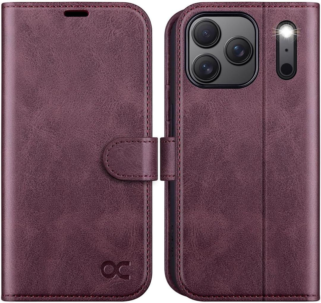 OCASE Compatible with iPhone 17 Pro Max Wallet Case, PU Leather Flip Folio Case with Card Holders RFID Blocking Kickstand [Shockproof TPU Inner Shell] Phone Cover 6.9 Inch 2025, Mulberry