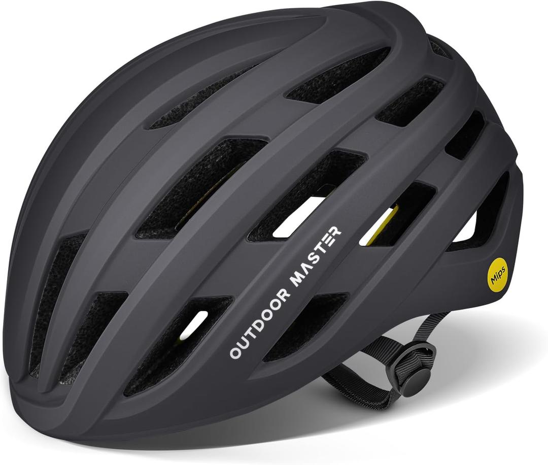 OutdoorMaster MIPS Bike Helmet for Adults-Two Removable Liners & Ventilation in Multi-Environment - Road Bicycle Helmets in Mountain, Motorway for Youth & Adult (Small, Black)