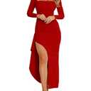 XXTAXN Womens Formal Bodycon Square Neck Long Sleeve Wedding Guest Party Slip Fitted Midi Dress, Size: M