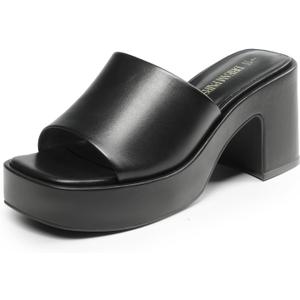 DREAM PAIRS High Chunky Platform Heels for Women Fashion Comfort Slip on Square Open Toe Block Heel Sandals (8, Black-pu)