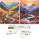 JULOUYN 2 Pack Paint by Numbers Kit for Adults Beginner, Mountains Lake Sunset Landscape DIY Canvas Art Kit for Home Decor Gift 16x20 in