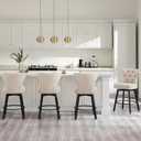 Counter Height Barstools 26 inch Upholstered Button Tufted Swivel Bar Stools with Back and Wood Legs for Kitchen Island,Set of 4,Beige-Nailhead Trim