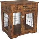 Rovibek Waterproof Dog Crate Furniture with Storage, Brown, Heavy Duty Metal Mesh and Wooden Countertop