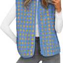 Womens Sherpa Vest Sleeveless Plaid Zip Up High Neck Warm Fleece Gilet Outerwear Crop Jackets with Pockets (Medium, Blue)
