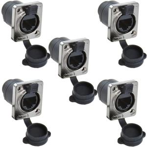 5PCS Panel Mounting RJ45 IP65 Waterproof PCB Signal Panel Cat5/5e/6 8P8C Connector Ethernet LAN Cable Connector Double Head Coupler Adapter Female to Female with Waterproof/Dust Cap