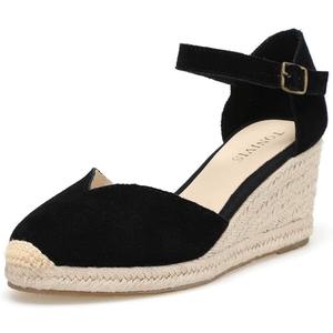 Platform Wedges Sandals for Women, 3" Wedge, Ankle-Strap, Cap Toe, Summer Espadrilles Heel Shoes 10