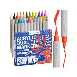 ARTISTRO 24 PACK ACRILIC DUAL TIP PENS BRUSH+FINE TIPS