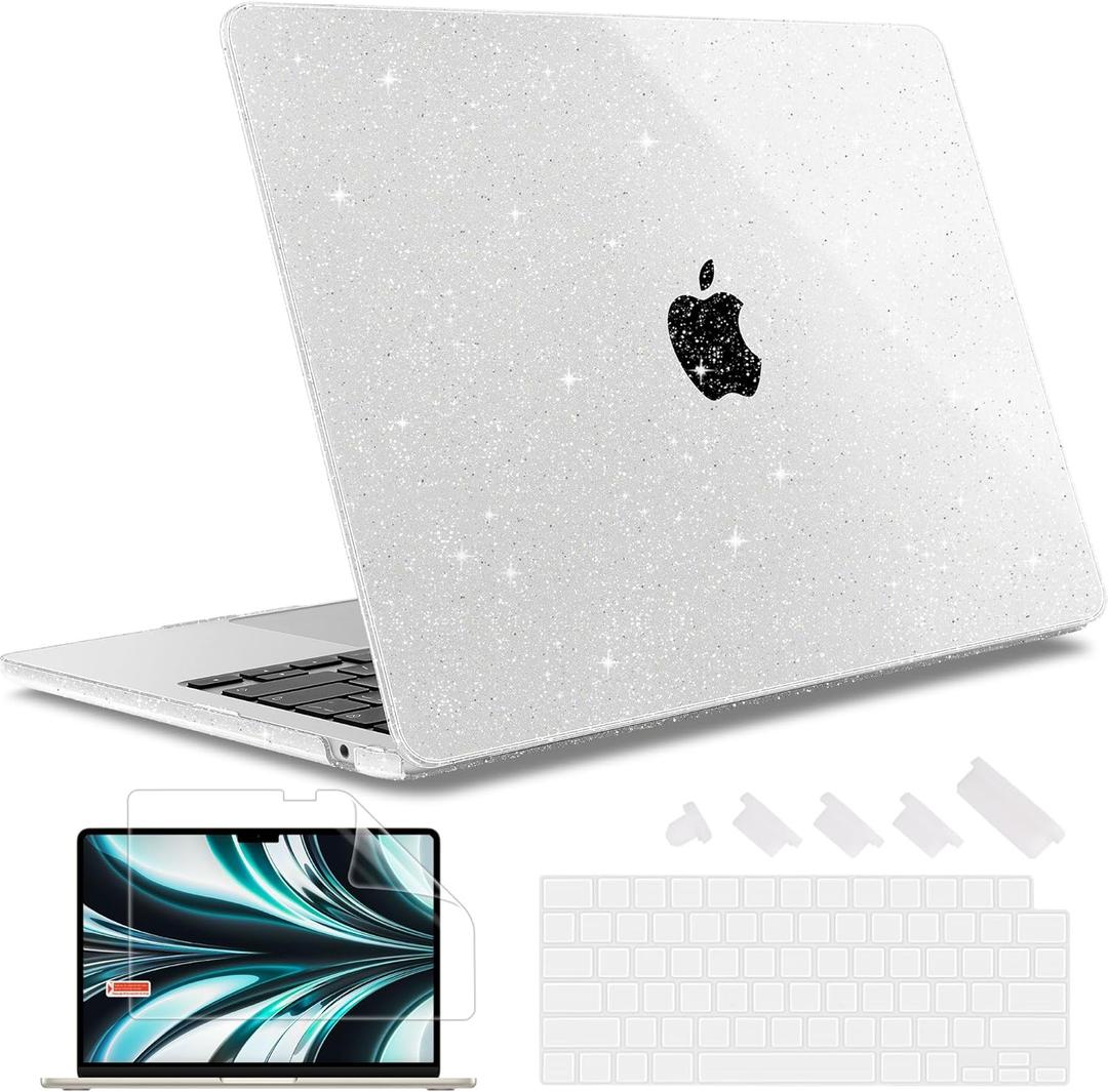 May Chen Case for MacBook Air 13/13.6-inch (M5/M4/M3/M2, 2022-2026 Models A3449 A3240 A3113 A2681), Lightweight | Closes Seamlessly | Ideal for Work Hard Shell Case, Clear Glitter