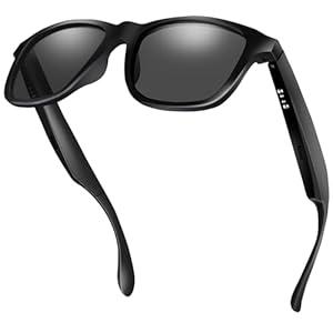 ALOUS Smart Glasses for Men & Women, Bluetooth Glasses with Open Ear Sound Mic & Speakers, Intelligent Touch, Magnetic Charging, Indoor/ Outdoor UV Protection and Voice Assistant (Black Lens)