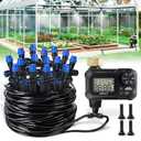 HIRALIY 59FT Greenhouse Misting Drip Irrigation Kit with Garden Timer, Hanging Plant Watering System, with Tubing, Misting Nozzles, and Water Timer, Quick Connector Design Automatic Irrigation System