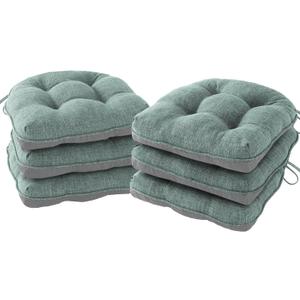 IPYNBAP Chair Cushions for Dining Chairs Set of 6, Kitchen Chair Cushions, Chair Pads with Ties Non Slip Backing, Christmas Room Decor, Tufted Memory Foam Seat Cushion 6 Pack, 15.5x15.5x4, Sage Green