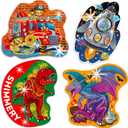 QUOKKA Shimmer Puzzles for Kids Ages 4-6  48 Piece Shaped Jigsaw Puzzles for Toddlers 3-5  4-Pack Dragon, Rocket, Firetruck & Dinosaur Children's Game Ages 4-8  Unique Gift Toy for Preschoolers