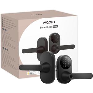 Aqara Smart Lock U300, Fingerprint Keyless Entry Door Lock with Handle, Matter Over Thread with Apple Home Keys, Touchscreen Keypad, Smart Lever Lock Supports Apple Home, Alexa, Google, IFTTT, Black