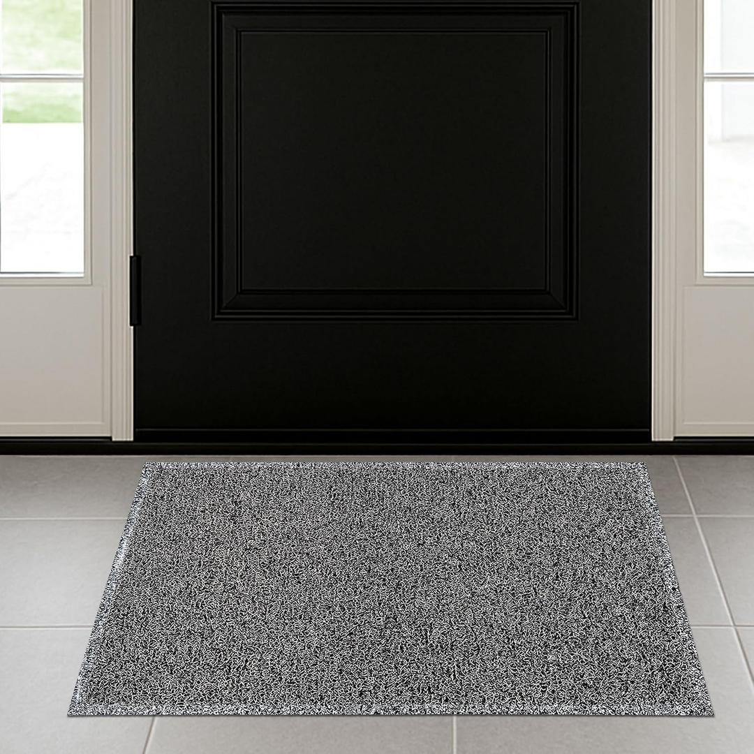 ULTRALUX XL Heavy Duty Dirt Trapper Door Mat, Non-Slip Waterproof Entrance Mats 60 x 36 Durable Vinyl Coil Mud & Dust Barrier Mat, Absorbent Indoor Outdoor Scraper Doormat, Black & White Entry Rug