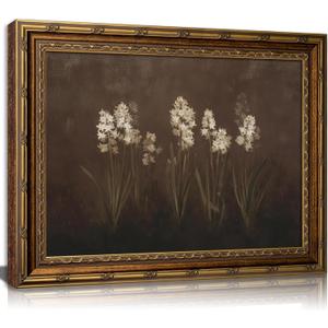 DNEJZKI Vintage Gold Frame Hyacinth Wall Art Rustic Farmhouse Flower Botanical Wall Decor Retro Floral Landscape Painting Picture Cottagecore Plant Canvas Prints for Living Room Bedroom Office Deco