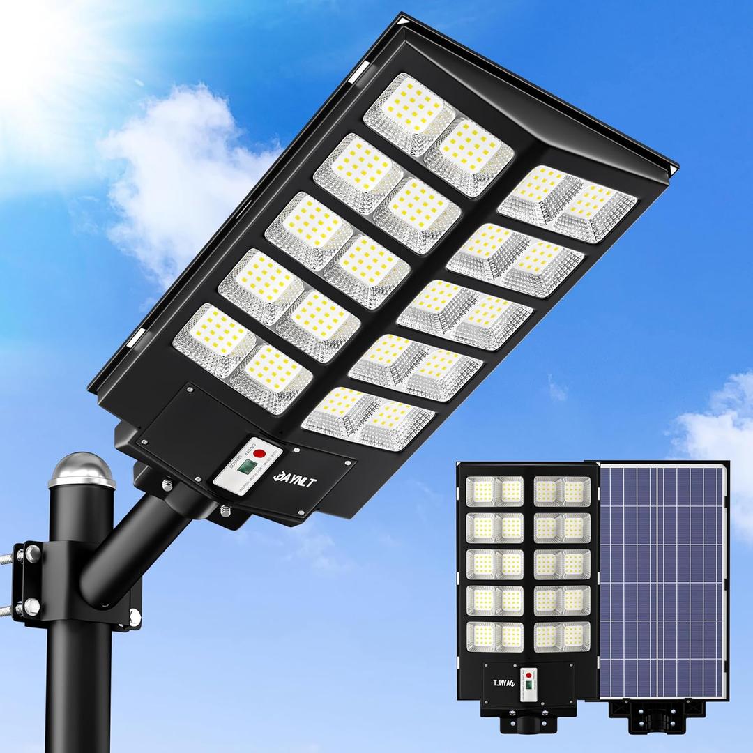 JAYNLT Y-5200W Solar Street Lights Outdoor,Commercial Parking Lot Lights Dusk to Dawn, Waterproof Solar Security Flood Lights with Motion Sensor and Remote for Yard, Garage, Driveway (1Pack)