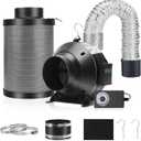 Air Filtration Kit, 4" 190 CFM Inline Duct Fan with Speed Controller, 12" High Carbon Filter, 8 Ft Ducting & Rubber Coupler, Air Cooling and Filtration Kit for Grow Tent, Hydroponics
