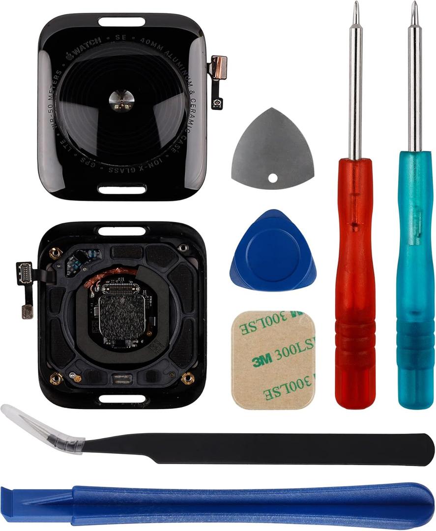 Back Cover Glass Heart Rate Part Connector Compatible with Apple Watch Series SE 40mm Model A2353 A2355 (GPS+Cellular) with Tools