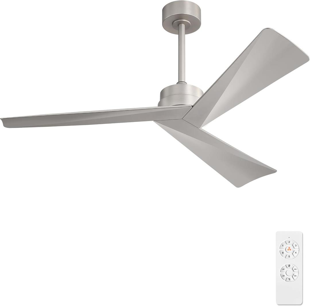 WINGBO 52" DC Ceiling Fan without Lights, Bruhsed Nickel Ceiling Fan with Remote, 3 ABS Plastic Blades, 6 Speed Reversible DC Motor, Ceiling Fans No Light for Kitchen Bedroom Living Room (Brushed Nickel)