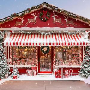 VitalCozy 16 x 7 ft Cane Candy Christmas Garage Door Cover Banner Decorations, Christmas Santa's Shop Storefront Garage Cover Polyester Xmas Backdrop Photography for Indoor Outdoor Wall Door House