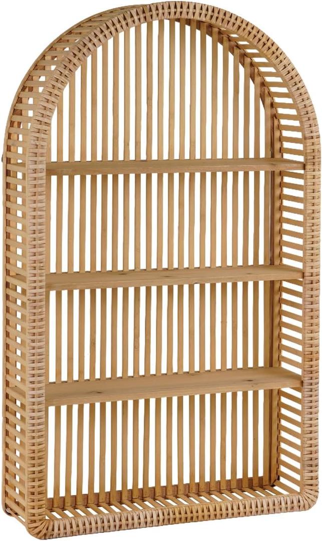 Rattan Wall Shelf - 4 Tier Boho Arch Hanging Shelves Handcraft Floating Shelf for Bathroom Living Room Wall Decor, 18.7" x 31.5"
