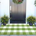 Buffalo Plaid Outdoor Rug 24''x51''Green and White Checkered Front Porch Rug Cotton Woven Washable Door Mat Outdoor for Layered Hello Welcome Door Mat Farmhouse Entryway