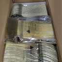 GATHER 350PCS Clear Gold Plastic Plates - Disposable Gold Dinnerware Sets Includes 100 Gold Rim Plastic Plates, 150 Silverware, 50 Napkins, 50 Cups for Party, Wedding & Christmas