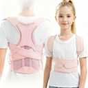 Kids Back Brace Posture Corrector for Boys Girls Teen Youth, Adjustable Upper Back Straightener Lumbar Support Belt for Children, Teenager Hunchback Scoliosis Pain Relief Spine Corrector, Pink Medium