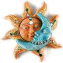 Sun And Blue Moon 3D Mosaic Celestial Face Decor Indoor Outdoor Wall Art Plaque Sculpture Mount For Inside Home Living Room Bedroom Bathroom Kitchen Or Outside Patio Fence Porch,11.5X11.5 inch