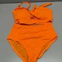 Herseas Women's Seashell Textured Bikini Sets Knotted Front 2 Piece Swimsuits Ruffle Trim Bathing Suits (Orange, M)