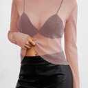 Pink Queen Women's Mesh Sheer Tops Sexy See Through Mandarin Collar FIt Party Clubwear Shirts (Pink, XL)