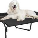 Veehoo Raised Dog Bed XL, Elevated Pet Cot with Guardrail & Slope Headrest, Durable Breathable Teslin Mesh Dog Cot, Washable Pet Bed with Non-Slip Feet for Indoor & Outdoor, 128×84cm, Black