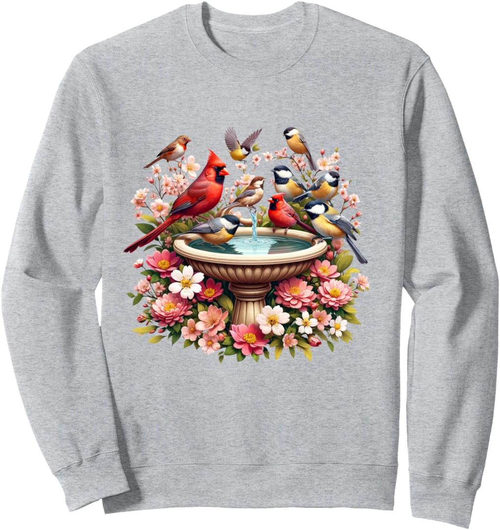 Cardinal & Chickadee Birds Spring Flowers Sweatshirt Small